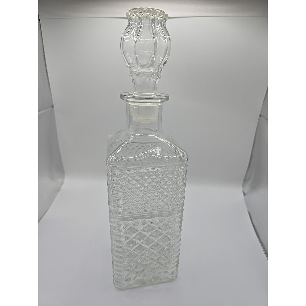 Clear Solid Clean Quality Pressed Glass Decanter w/ Topper 12.5" Tall Anchor Hoc